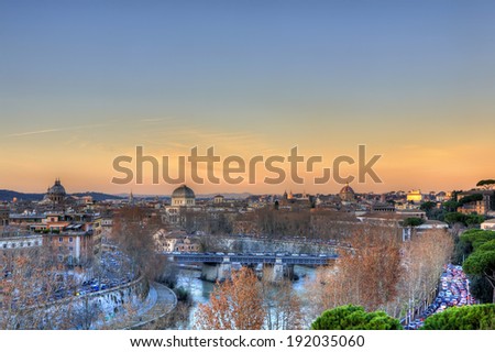 Sunset panorama of Rome from Aventine Hill, Italy