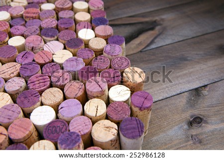 Background pattern of wine bottles corks on the wood