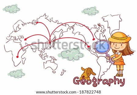 Illustration of girl studying geography