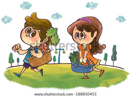 nature conservation and children picking vegetables