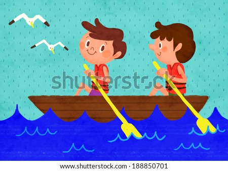 Illustration of children rowing a boat