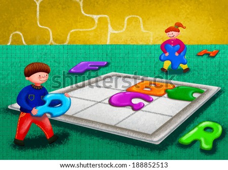 Illustration of children putting together puzzle