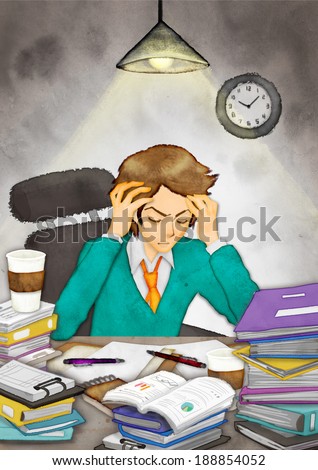 businessman,working late and worries