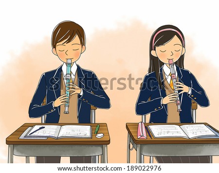 Illustration of students playing recorder