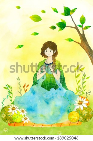 Illustration of pregnancy woman in nature