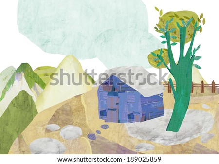 rural landscape and house on hill