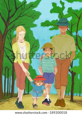 Illustration of family hike
