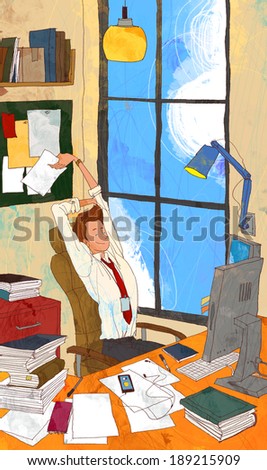 Illustration of man working and studying