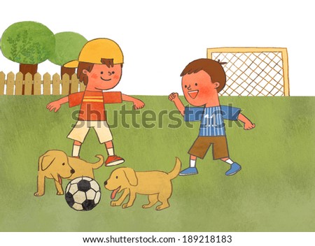 Illustration of life style and kids playing soccer