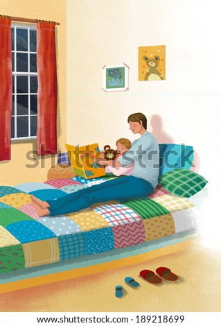Illustration of family and bed time stories