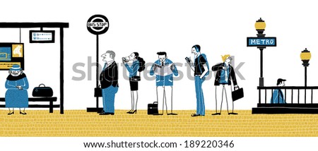 Illustration of city life and public transportation