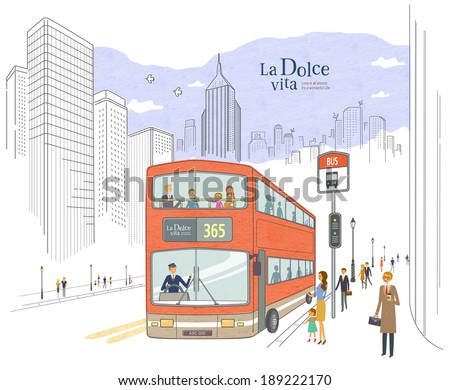 Illustration of life and city bus