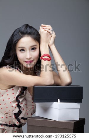 shopping Korean woman and shoe boxes