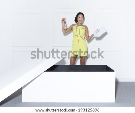 shopping Korean woman with large shoe box