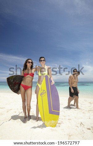 people with boogie board at the beautiful beach,Boracay in Philippine