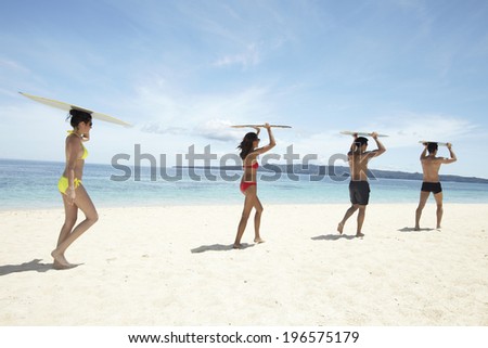people with boogie board at the beautiful beach,Boracay in Philippine