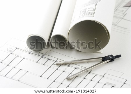 The image of business paper and architecture tools