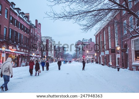 BOSTON, MA - JANUARY 27, 2015: Boston Massachusetts during winter storm Juno on January 27th, 2015.