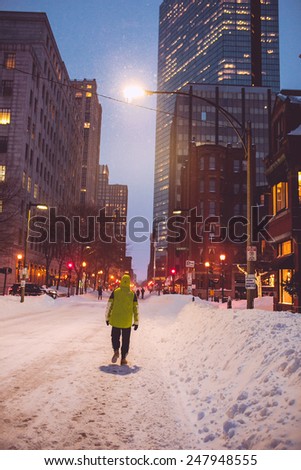 BOSTON, MA - JANUARY 27, 2015: Boston Massachusetts during winter storm Juno on January 27th, 2015.
