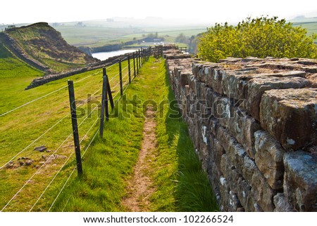 a part of the ancient Hadrian\'s wall in northern England