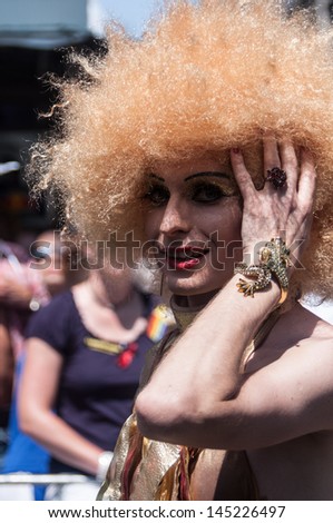 COLOGNE, GERMANY - JULY 7: costumed people at the CSD (Gay Pride Parade called Christopher Street Day) in Cologne, Germany on July 7, 2013.