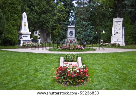 memorials and graves of the three famous classical composers Beethoven, Schubert and Mozart