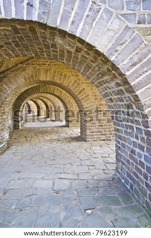 beautiful old brick arcades surrounding the amphitheater in Xanten