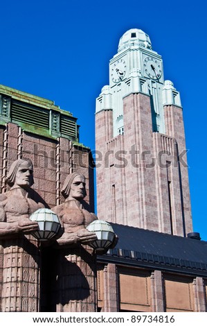 famous art nouveau sculptures at the railway station of Helsinki