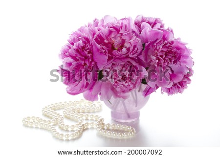 Pink peonies on a white background. Bouquet for Valentine\'s Day