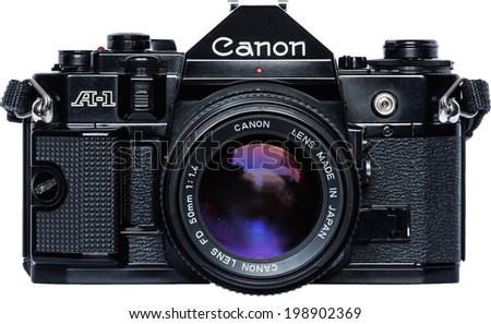 CASERTA , ITALIA - APRIL 1, 2014: Canon A1 SLR Camera (1978) , with this camera the photographer picking a shutter speed to freeze and choosing a lens aperture f-stop to control depth of field.