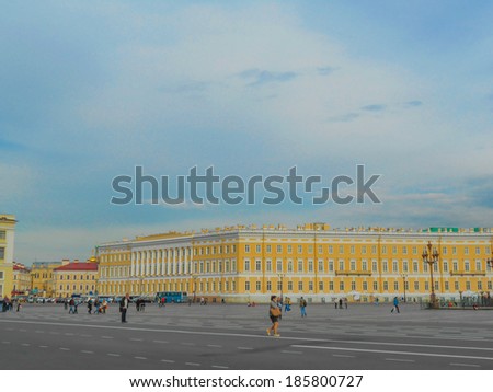 SAINT PETERSBURG, RUSSIA - AUGUST 30, 2013: Tourists in Palace Square in Saint Petersburg aka Leningrad in Russia