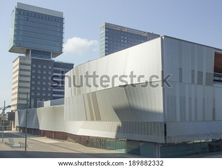 BARCELONA, SPAIN - AUGUST 01, 2010: New modern architecture in the Diagonal Mar area on the seaside