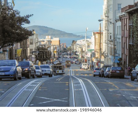 SAN FRANCISCO, USA - FEBRUARY 07, 2013: The San Francisco cable car system is the world\'s last manually-operated cable car system