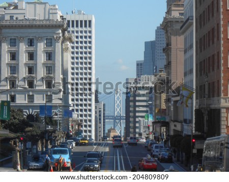 SAN FRANCISCO, USA - FEBRUARY 06, 2013: Pedestrian and car traffic in the city of San Francisco in California USA