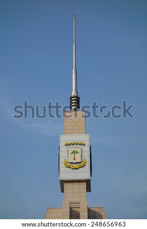 BATA, EQUATORIAL GUINEA - JANUARY 29, 2015: La Torre de la Libertad meaning Freedom Tower monument celebrates the independence of the nation from Spain