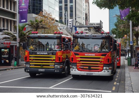 AUCKLAND, NEW ZEALAND - JUNE 09, 2015: New Zealand fire service in the streets of Auckland city