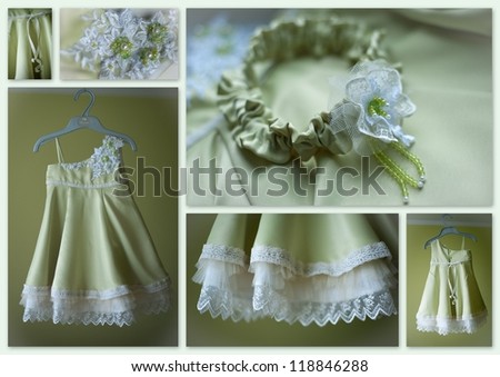 Children\'s elegant green dress collage