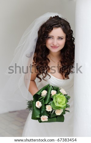 very beautiful dark-haired bride closeup