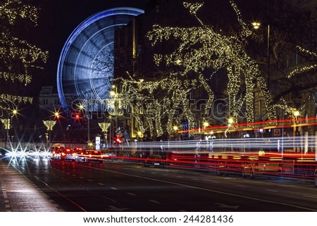 Andrassy road and the Budapest Eye, Budapest, Hungary - Budapest Eye is the new attraction of the city