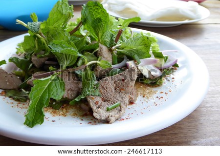 Spicy minced pig liver, Thai food