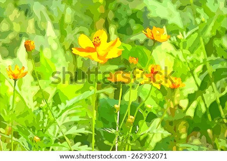 Yellow Cosmos flower,digital painting filter