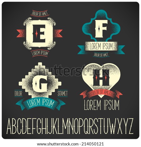 Set of heraldic logo with gothic font EFGH Set of heraldic logo with gothic font EFGH