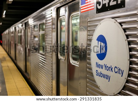 NEW YORK CITY, USA - MAY 21: A Subway waits in a Substation - the doors are closed, May 21, 2014 in New York City