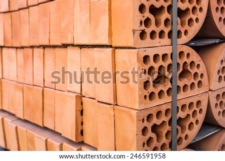 Stacks of silicate bricks with rounded edges