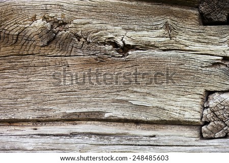 The wall of the old log house. Close up. Wooden texture.