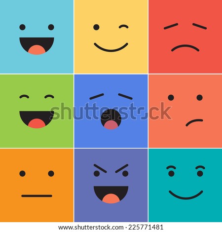 Vector creative cartoon style smiles with different emotions.