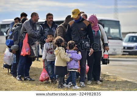 Refugees entering refugee camp in Opatovac enear the border. They will be here only one day and then they will continue into Hungary.  October 5, 2015; Opatovac in Croatia.