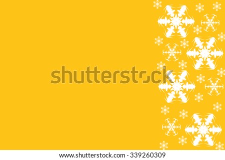 Picture of bright yellow background with white snowflakes border on right side. Festive winter theme page layout.