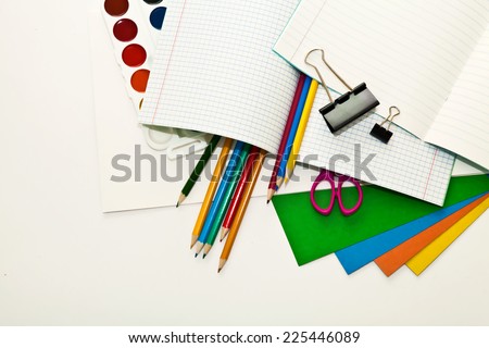 School supplies on a white background. Items for creativity