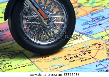 Map of USA with Motorcycle Wheel